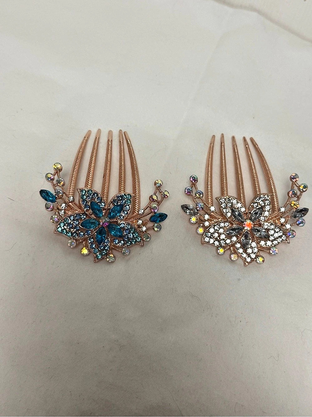 Embellished Hair Comb Set in Gold & Blue Like New